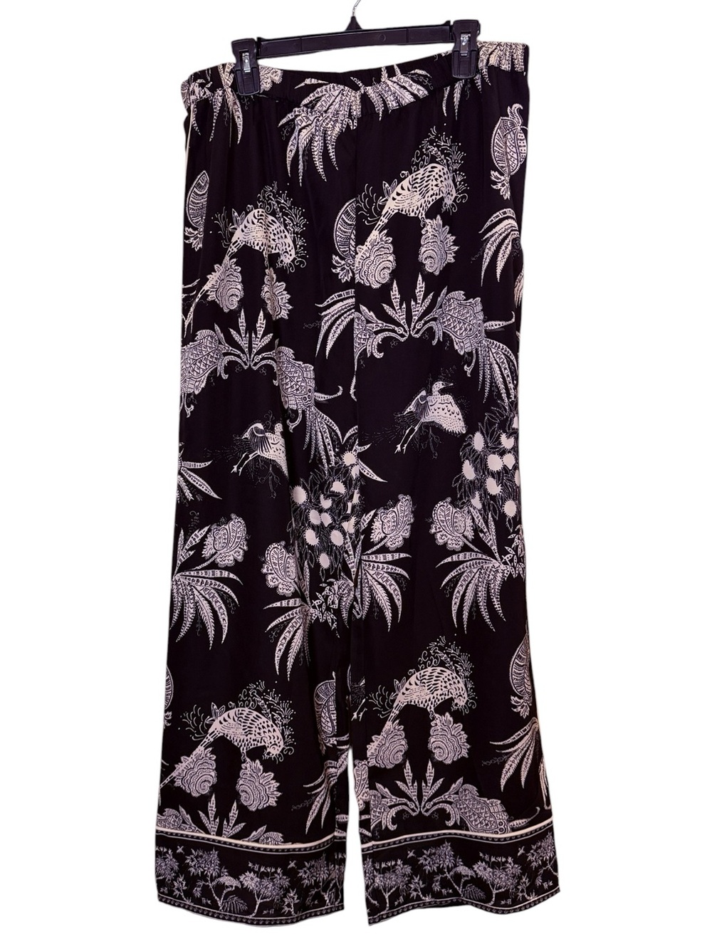 H&M Women’s Wide-Leg Sporty Japanese Crane Botanical Flowy Pants sz L
